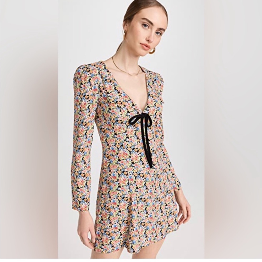 Reformation Mavis Long Sleeve Floral Mini Dress with Zip Up Back in Trix, Sz 10